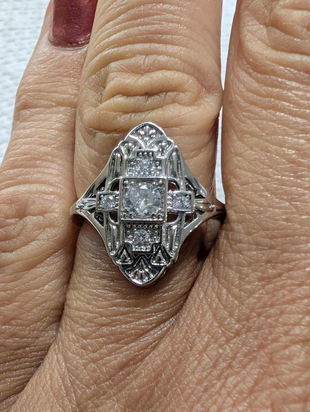 Vintage Estate Style Silver Dinner Ring (Cz)